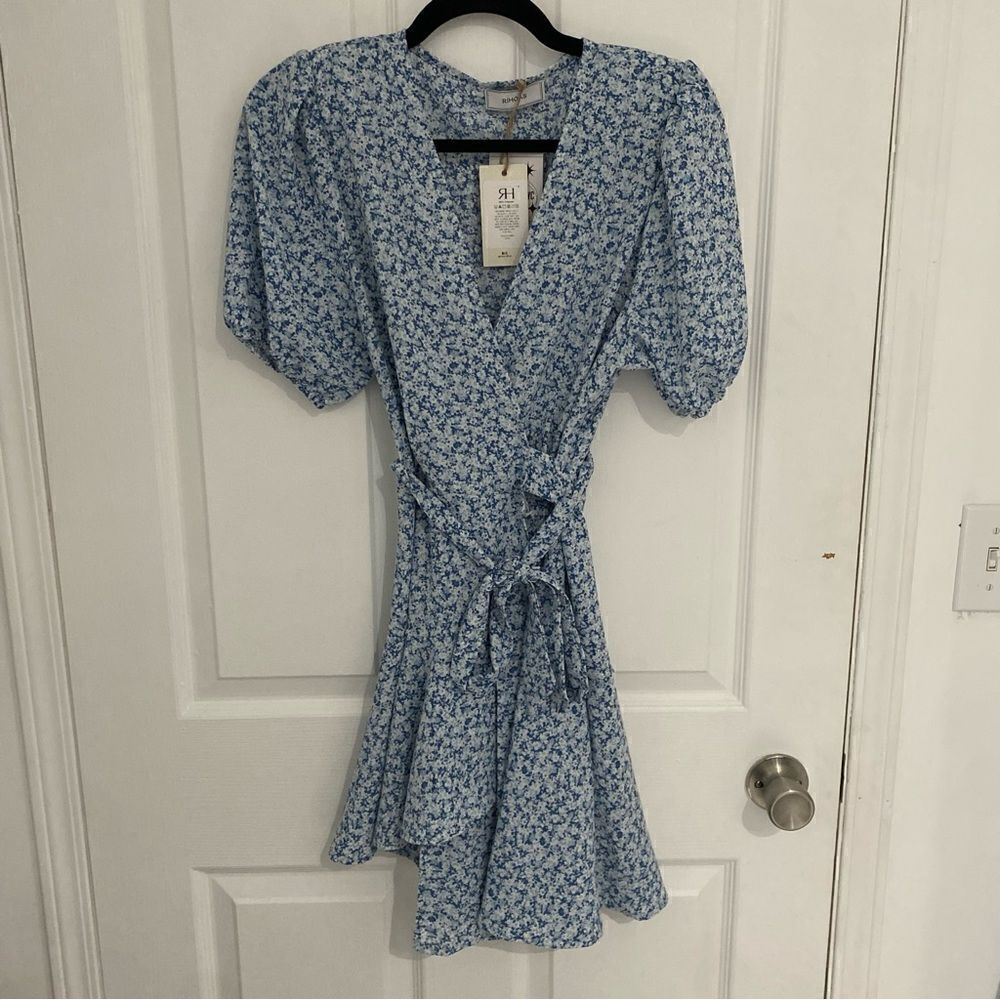 *RIHOAS Blue Floral‎ Wrap Dress | Cottagecore Spring Wedding Guest | NWT